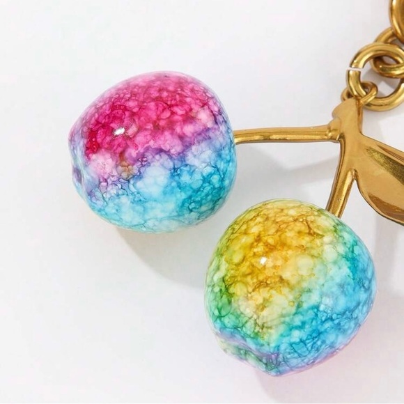 Gold Cherry Multicolor Bag Purse Charm Keychain - Picture 2 of 7